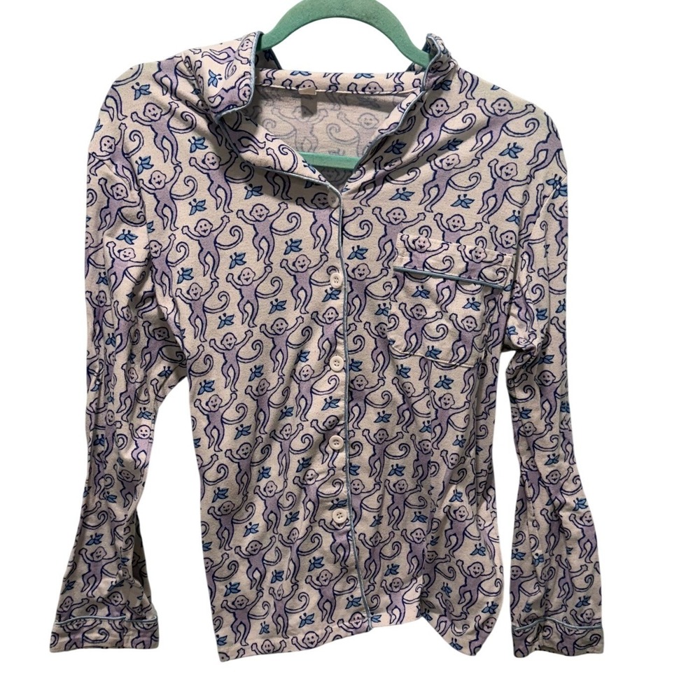 Roller rabbiot Monkey Pajama Top XS Purple Long Sleeve Button Down Sleepwear